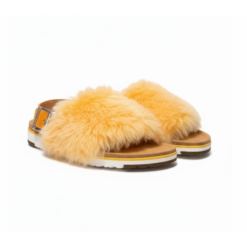 UGG HOLLY‎ FLUFFY FUR ORANGE ZINNIA SLINGBACK THONG SANDALS WOMEN'S SIZE 8.5